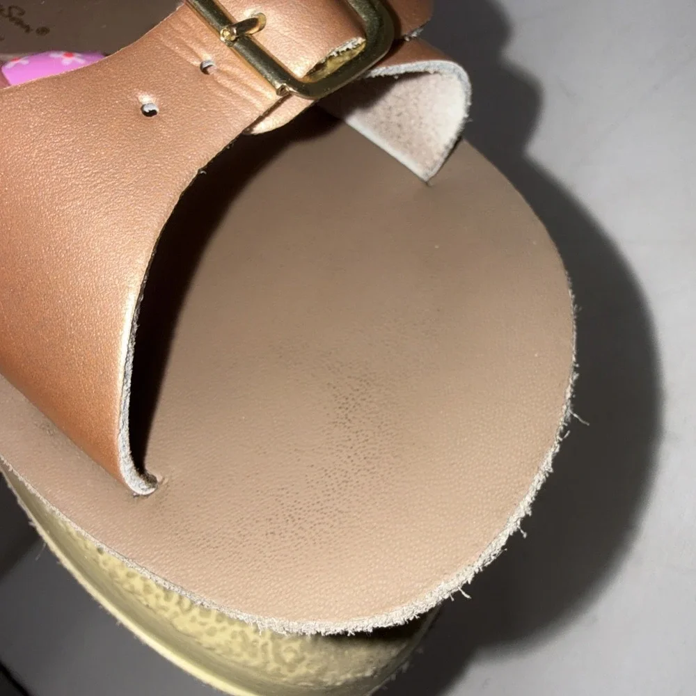 Sun San Surfer Saltwater Girls Rose Gold Leather Classic Preppy Kids Sandals 10